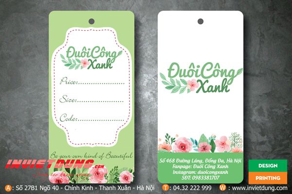 Làm mác giấy quần áo Đuôi Công Xanh